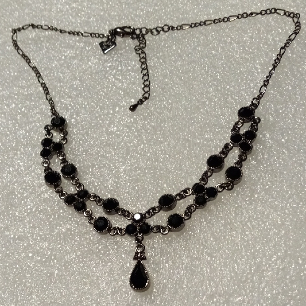 Cookie Lee Signed Elegant Black Gem Necklace - image 1